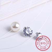 ✔✌ 925 Sterling Silver Zirconia Crystal Pearl Pendant Choker Necklace Transparent Fishing Line 2020 Fine Jewelry For Women