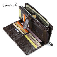 CONTACTS Genuine Leather Men Wallets High Quality Long Clutch Wallet Design Card Holder Purse Bag Coin Pockets Famous Brand