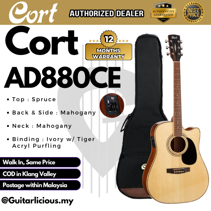 Cort AD880CE Spruce Top Dreadnought Cutaway Pickup EQ Acoustic Guitar ...