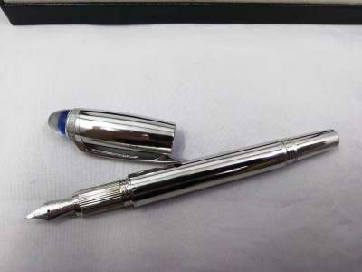 Luxury mb monte Precious metal blue crystal top silver clip Blanc ink fountain pen