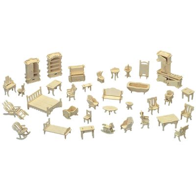 Wooden 3D Jigsaw Puzzle Miniature Models Doll House Furnitures Set ZJP