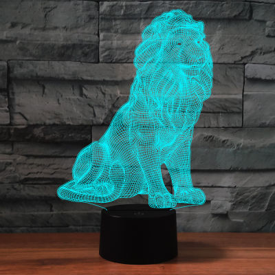 Colorful Lion 3D Lamp Creative Desktop Bedroom Night Light LED Acrylic Remote Control Table Lamp Birthday Xmas Gifts Room Decor