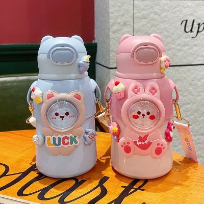 【Ready】🌈 Anti-fall childrens insulation water cup 316 food-grade straw cup for boys to go to school cute baby water bottle