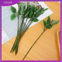 CHIZH 10/20/50PCS 33cm ทำด้วยมือ ถือดอกไม้ ตกแต่งสวน อุปกรณ์ช่อดอกไม้ เสาดอกไม้ที่มีใบ ลำต้นปลอม ก้านพลาสติกประดิษฐ์