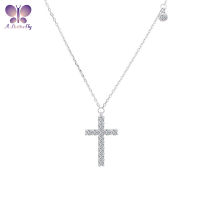 925 Sterling Silver Cross Necklace Shiny Super Zircon Simulation Diamond Cross Fashion Religious Necklace Jewelry