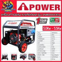 เครื่องกำเนิดไฟ 5.5กิโลวัตต์ เครื่องยนต์เบนซิน 4จังหวะ ยี่ห้อ I POWER รุ่น IN8000CEW (รับประกัน 1ปี)