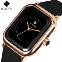 Reloj Mujer WWOOR นาฬิกาแฟชั่นสำหรับผู้หญิงหรูหราควอตซ์สีดำสง่างามแบบลำลองซิลิโคนนาฬิกาผู้หญิงสุภาพสตรีชุดนาฬิกาข้อมือวีแอล