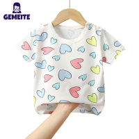 GEMEITE เสื้อผ้าฝ้ายสำหรับเด็กพิมพ์ลายการ์ตูนคอกลม Lengan Pendek Musim Panas สำหรับเด็กหญิงเด็กชาย