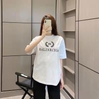 ♦Balenciagaมีน้ำเสื้อยืดผ้าฝ้ายลายตัวอักษรล็อคหูข้าวสาลี,เดรสคู่ชายหญิงทรงหลวมแขนสั้นสไตล์ใหม่