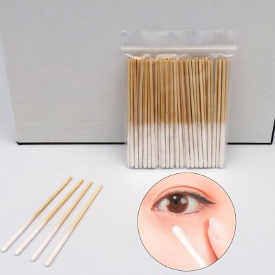 【CW】 30/60pcs Disposable Ultra-small Cotton Swab Lint Brushes Wood Extension Glue Removing Tools
