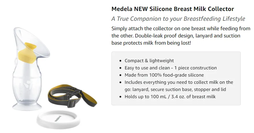 Medela Silicone Breast Milk Collector, Milk Saver with Spill-Resistant  Stopper, Suction Base and Lanyard, 3.4 oz/100 mL