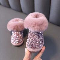 New Winter Children Snow Boots Rhinestone Warm Plush Zip Ankle Princess Little Girls Boots Fashion Toddler Baby Shoes