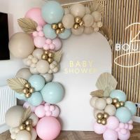 【LZ】❏  Kit creme bege arco da guirlanda chuveiro de bebê azul e rosa menta decoração de aniversário casamento e festa de batismo