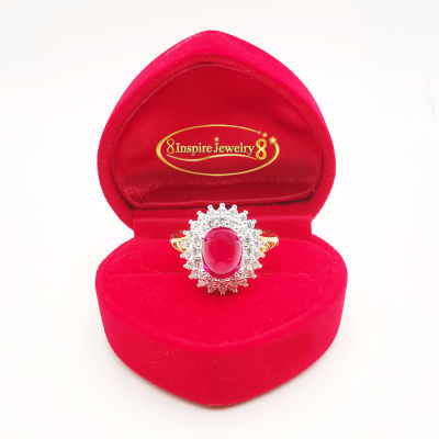 Inspire Jewelry ,แหวนทับทิมชาตั้ม ประดับเพชรCZ  ตัวเรือนหุ้มทองแท้ 24K งาน Design งานจิวเวลรี่ แบบเพชรกลม สวยหรู  พร้อมกล่องกำมะหยี่
