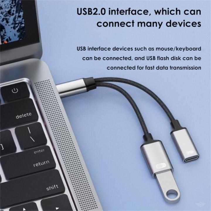 type-c-ชายกับ-usb-c-หญิง2-in-1-usb-c-otg-เคเบิ้ลอะแดปเตอร์30วัตต์-pd-ชาร์จอย่างรวดเร็วด้วย-usb-s-plitter-อะแดปเตอร์สำหรับ-phonne-คอมพิวเตอร์