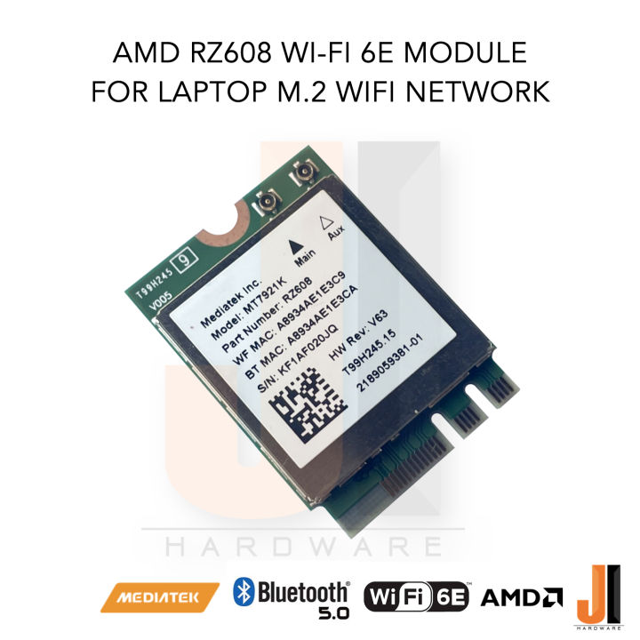 amd-rz608-wi-fi-6e-module-card-for-notebook-wifi-network-wireless-lan-bluetooth-v-5-0-dual-band-2-4ghz-6ghz-80mhz-speed-1-2-gbps-ของใหม่มีการรับประกัน