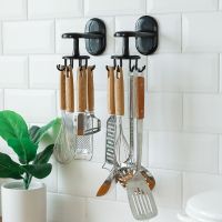 【CC】 Sink Storage Shelf Rotating Rack 8 Hooks Wall Telescopic Adhesive Pantry Organizer