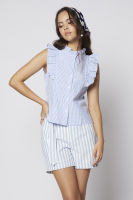 EP เสื้อเบลาส์ลายทางแต่งระบาย ผู้หญิง สีฟ้า | Stripe Blouse with Ruffle Detail | 0845