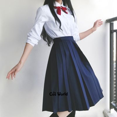 ขายดีที่สุด ioztt2023 -  ญี่ปุ่นสีทึบสาว39; S ผู้หญิงเอวสูงจีบกระโปรงชุดยาวสำหรับ JK ชุดนักเรียนนักเรียนผ้า