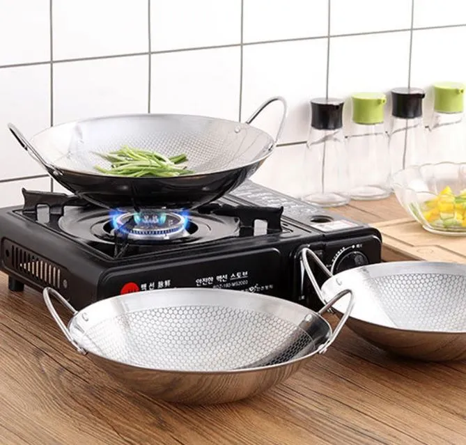 Stainless Steel Frying Pan Wok Cooking Pan Two Ear Dual Handle Makapal