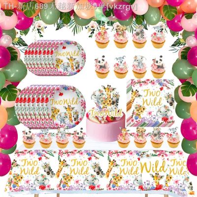 【CW】⊕▽♦  Pink 2st Birthday Tablecloth Decoration Jungle Theme Disposable Table Cover Baby Shower Supplies