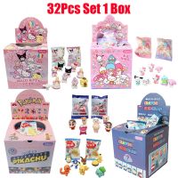 【LZ】❇☂  Sanrio Pokémon Figura Lápis Eraser Blind Box Hello Kitty Kuromi Melody Borrachas Pikachu Escola Estudante Papelaria Presentes 32 peças