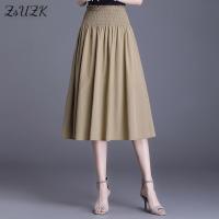 ZUZK Women Elastic Waist A-line Skirts New Summer Cotton High Waist Slim Simple All-Matc Big Swing Skirt Jupe Femme