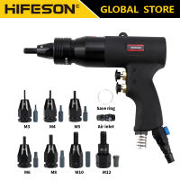 HIFESON Pneumatic Air Rivet เครื่องมือตาบอดเครื่องโลดโผนอัตโนมัติแบนถั่ว Riveter Rivnut ชุดเครื่องมือ Nut เครื่องแทรกสำหรับ M3 M4 M5 M6 M8 M10 M12ดึงถั่วและ Out 2-Key Control