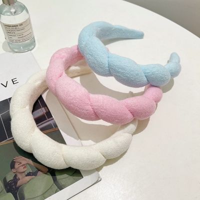 【YF】 Women Solid Color Sponge Headband Puffy Makeup Bubble Terry Cloth Co Spa Hair Bands Soft Hairband Headwear