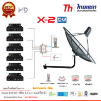 Thaisat C-Band 1.5 เมตร (ขางอยึดผนัง)+LNB PSI X-2 5G+Multi Switch iDeaSat 2x6+PSI S2X x6+สายRG6 20เมตรx6+10เมตรx2