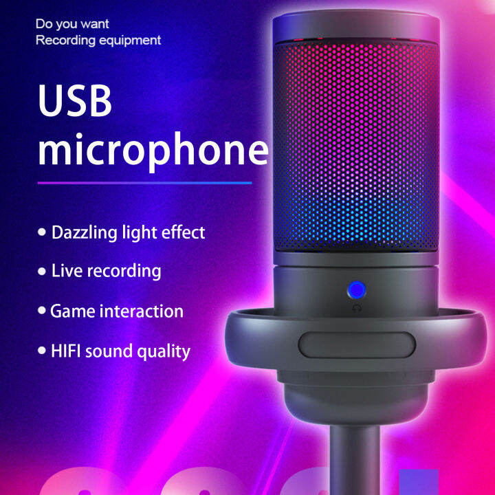1 Set Recording Microphone Noise Reduction Stable Base RGB Light Effect