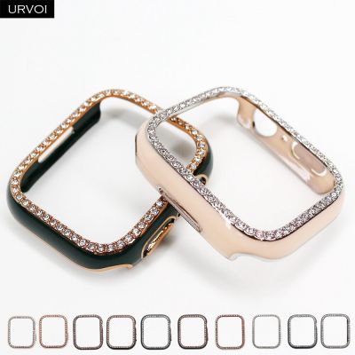 URVOI half plastic case for Apple Watch series 8 7 6 SE 5 4 3 2 shiny PC zircon frame Laser engraving cover bumper for iWatch Cases Cases