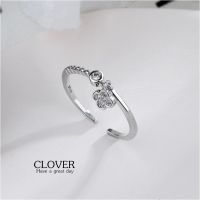 s925 Chana.ni.shop แหวนเงินแท้ ตุ้งติ้งใบโคลเวอร์ Clover ring แหวน แหวนเงิน แหวนปรับไซส์