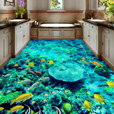 [hot]Custom 3D Floor Sticker Mural Paintings PVC Self-adhesive Wallpaper Waterproof Living Room Bathroom Floor Mural Ocean Wallpaper