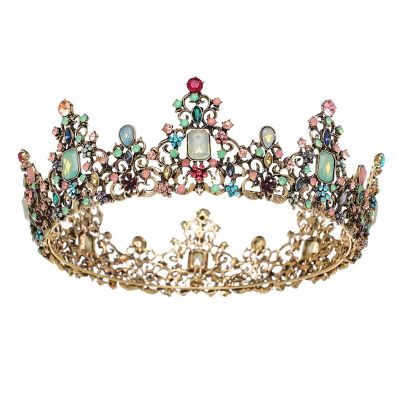 Jeweled Baroque Queen Crown - Rhinestone Wedding Crowns and Tiaras for Women, Costume Party Hair Accessories
