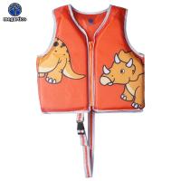 Megartico children life vest three horns dinosaur print swimming aid jacket kids orange adjustable strap swim trainer vest