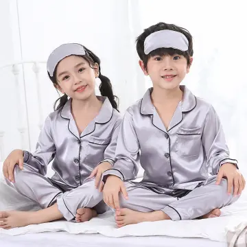 Baby Boy Girls Silk Satin Pyjamas PJS Set Kids Long Sleeve Sleepwear  Nightwear