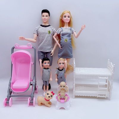 New Arrive Fashion 5 Person Family Set Kids Toys Dogs Pets Miniature Dollhouse Accessories Pregnant Lady Dolls For Barbie Game