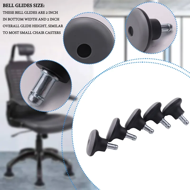 5Pcs Bell Glides Replacement Office Chair Wheels Stopper Office Chair  Swivel Caster Wheels, 2 Inch Stool Bell Glides 