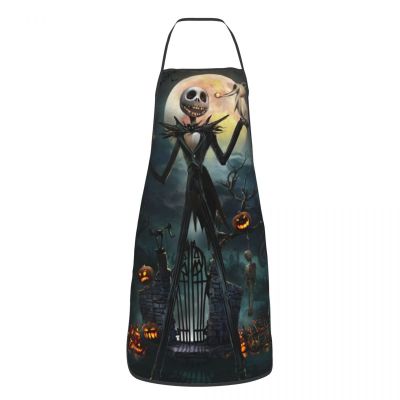 Halloween Skull Nightmare Apron Women Men Unisex Bib Christmas Kitchen Cooking Tablier Cuisine Chef Painting