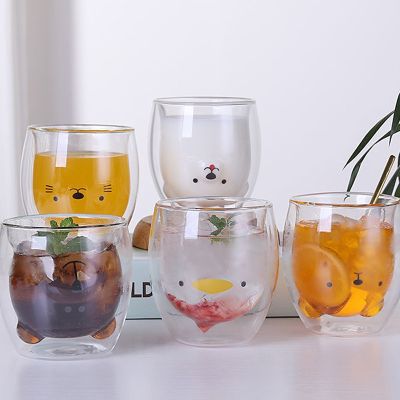 【CW】■♛❐  260ml Wall Glass Mug Dog Double-layer Beer Cup Valentines Day