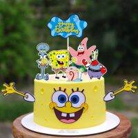 OCESDEP 1ชุดของเล่นตกแต่ง SpongeBob ตกแต่งหน้าเค้กอุปกรณ์กล่องใส่เค้กการ์ตูน SpongeBob ชุดตกแต่งเค้กตกแต่งเค้กน่ารัก