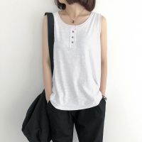 iHoney2021 Summer New Slub Cotton Big Yards Sleeveless Vest Womens Loose-Fit Retro Top and outside Wear Bottoming Shirt