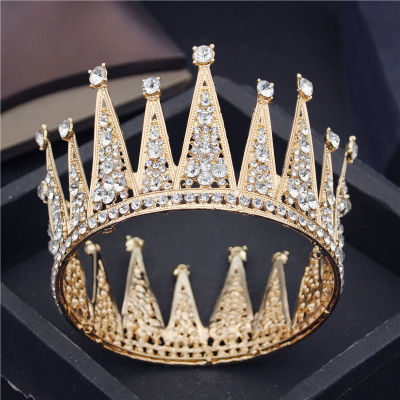 Baroque Rhinestone Crown Metal Circle Bride Tiaras Hair Jewelry Pageant Birthday Party Head Ornaments Princess Diadem Accessory