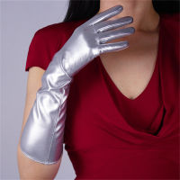 40cm Patent Leather Silver Gloves Long Section PU Emulation Leather Warm Bright Leather Mirror Metallic Glitter Female PU48-40