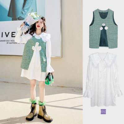 พร้อมส่ง  สินค้าลิขสิทธิ์แท้  Iris Boutique ID237916-IV237917 White cloud dress-Green land vest เดรส-เสื้อกั๊ก กดสั่งแยกกันนะคะ