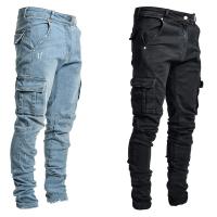 Jeans Men Pants Casual Cotton Denim Trousers Multi Pocket Cargo Jeans Men New Fashion Denim Pencil Pants Side Pockets Cargo MMJ0002