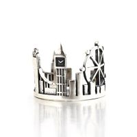 FCGJHW 925 Sterling Silver Vintage World Travel Souvenir Twin Towers Adjustable Open Ring New Hot Sale as a Beautiful Gift