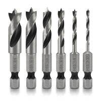 6 Pieces HSS Brad Point Stubby Drill Bit with 1/4-inch Quick Change Hex Shank 3/32 1/8 3/16 1/4 5/16 3/8 High Hardness