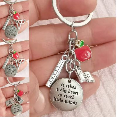 New Fashion Keychain Ruler Compass Pen Case Book It Takes A Big Heart To TeacherS Keychain With Red Apple Key Chains